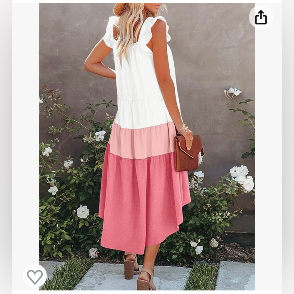 Tiered High-Low Ruffle Dress - White & Pink - Picture 4 of 11